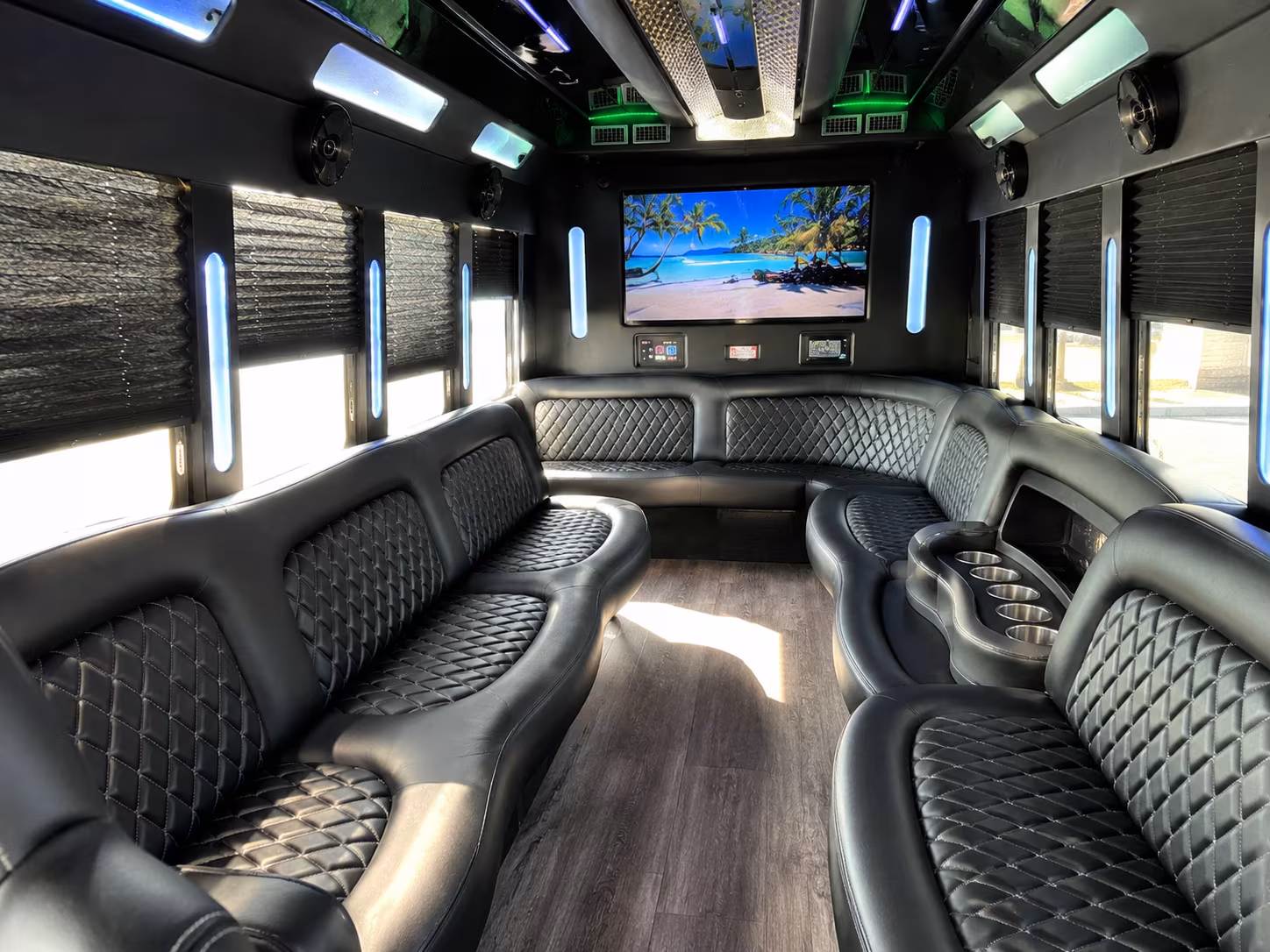 Passenger watching the North Charleston scenery during a regional party bus road trip