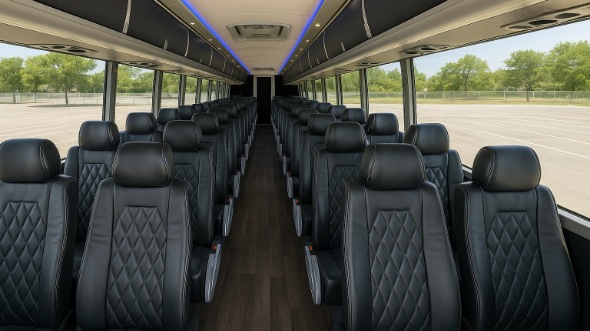 Interior of Charter Bus Company North Charleston's 54 Passenger Charter Bus in North Charleston